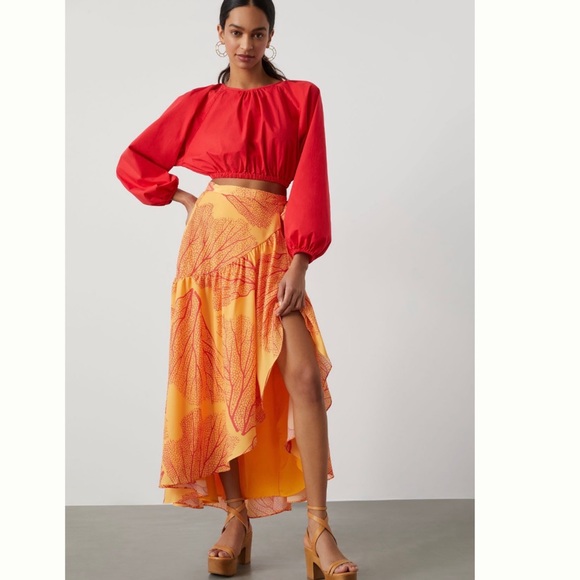 NWT Anthropologie Hutch Printed Wrap Leaf Fall print Maxi Skirt, size S - Picture 1 of 15